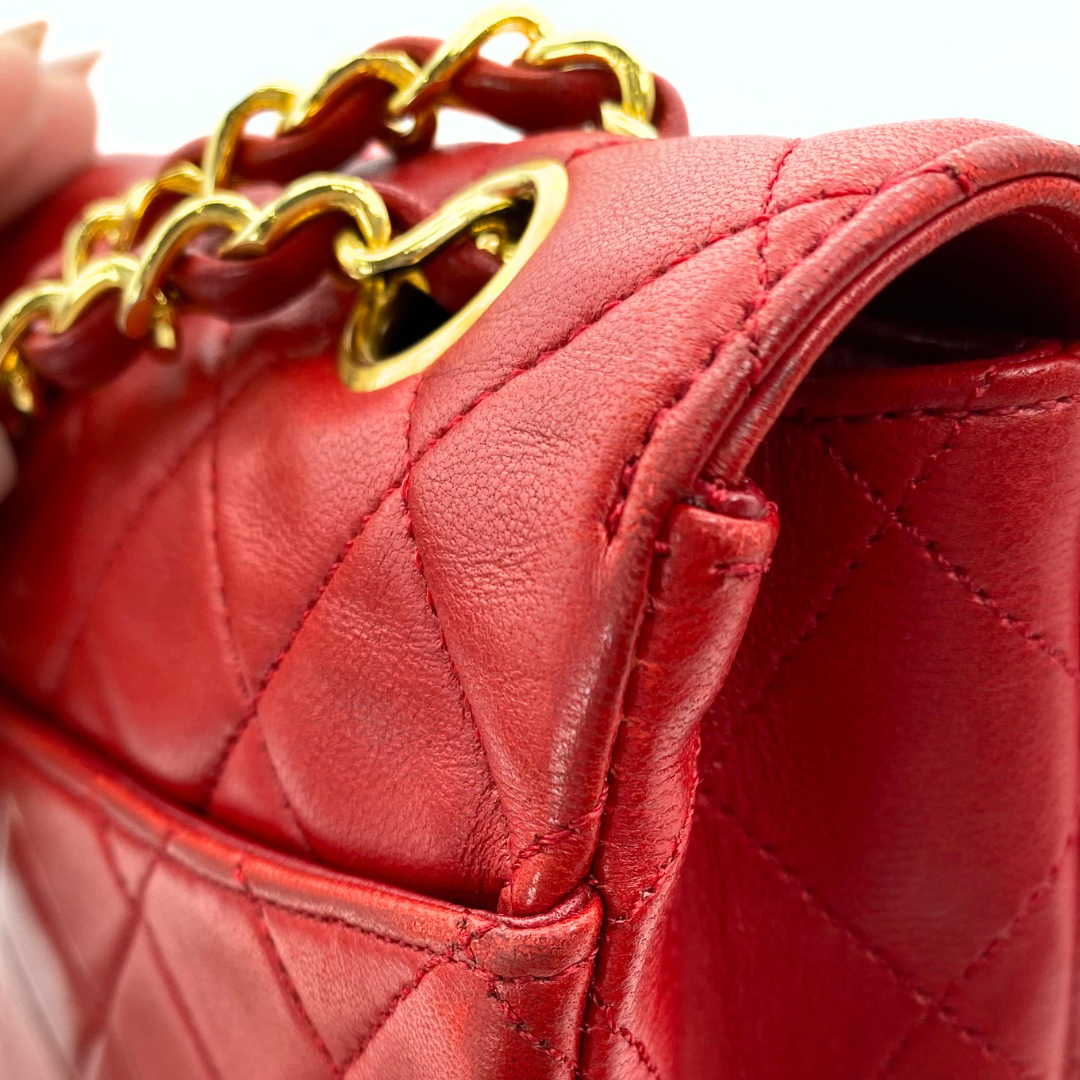 Hiroki, 1 Series Red Lambskin Horizon Flap Gold Hardware with seal only