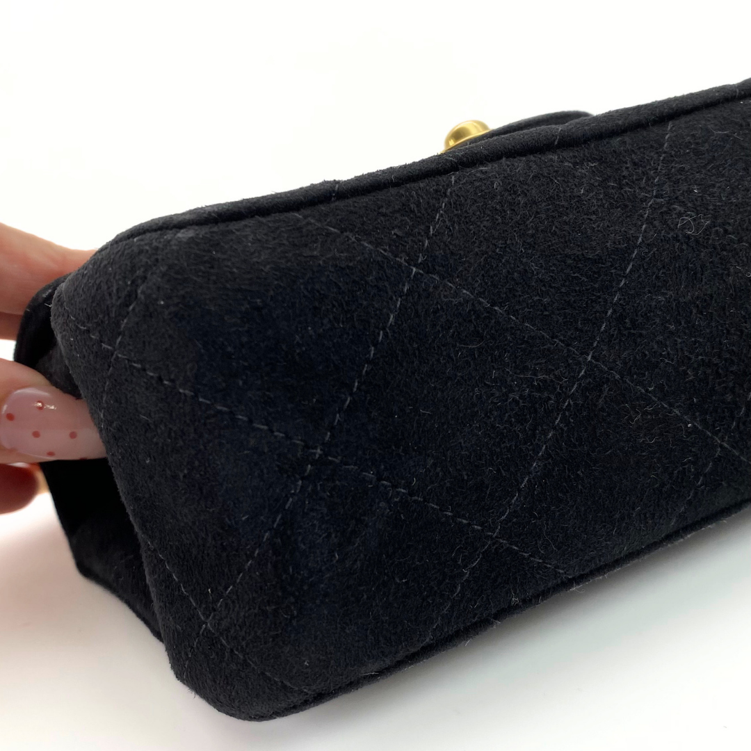 Yukina, 7 Series Mini Matelasse Black Suede Gold Hardware with seal only