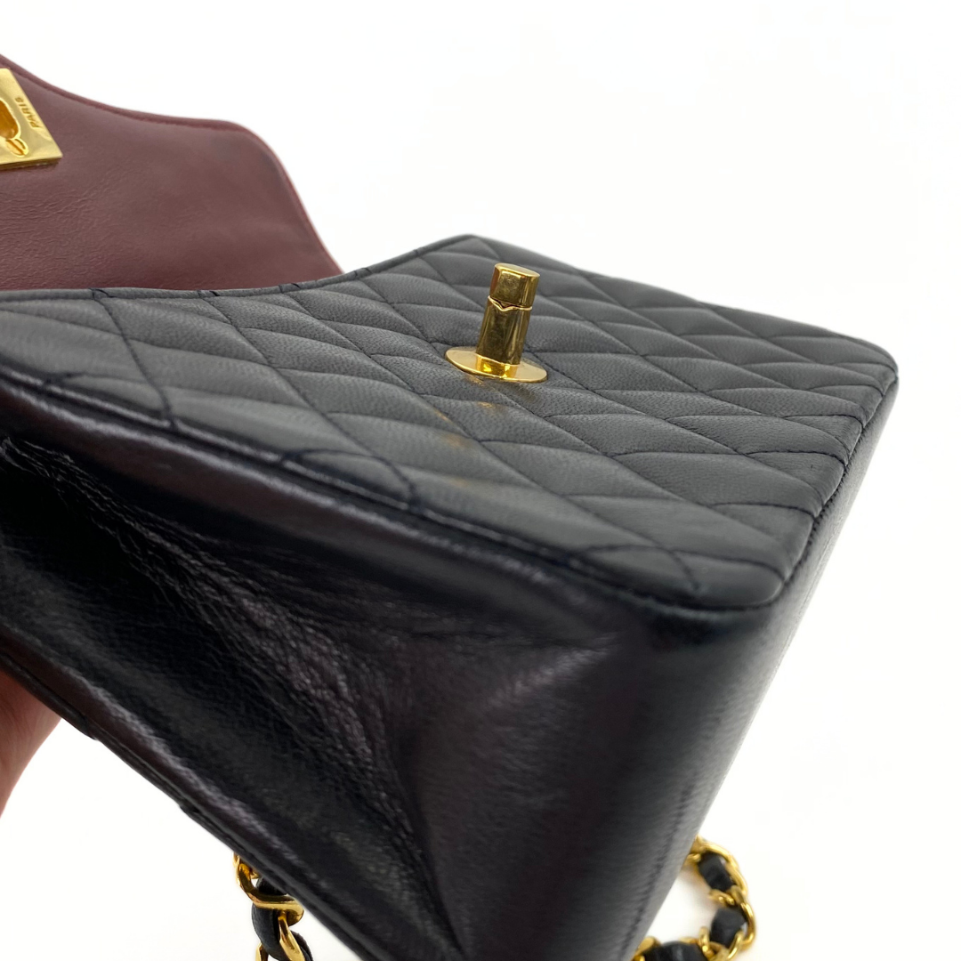 Wakana, 1 Series Matelasse Mini Black Lambskinw with seal and card