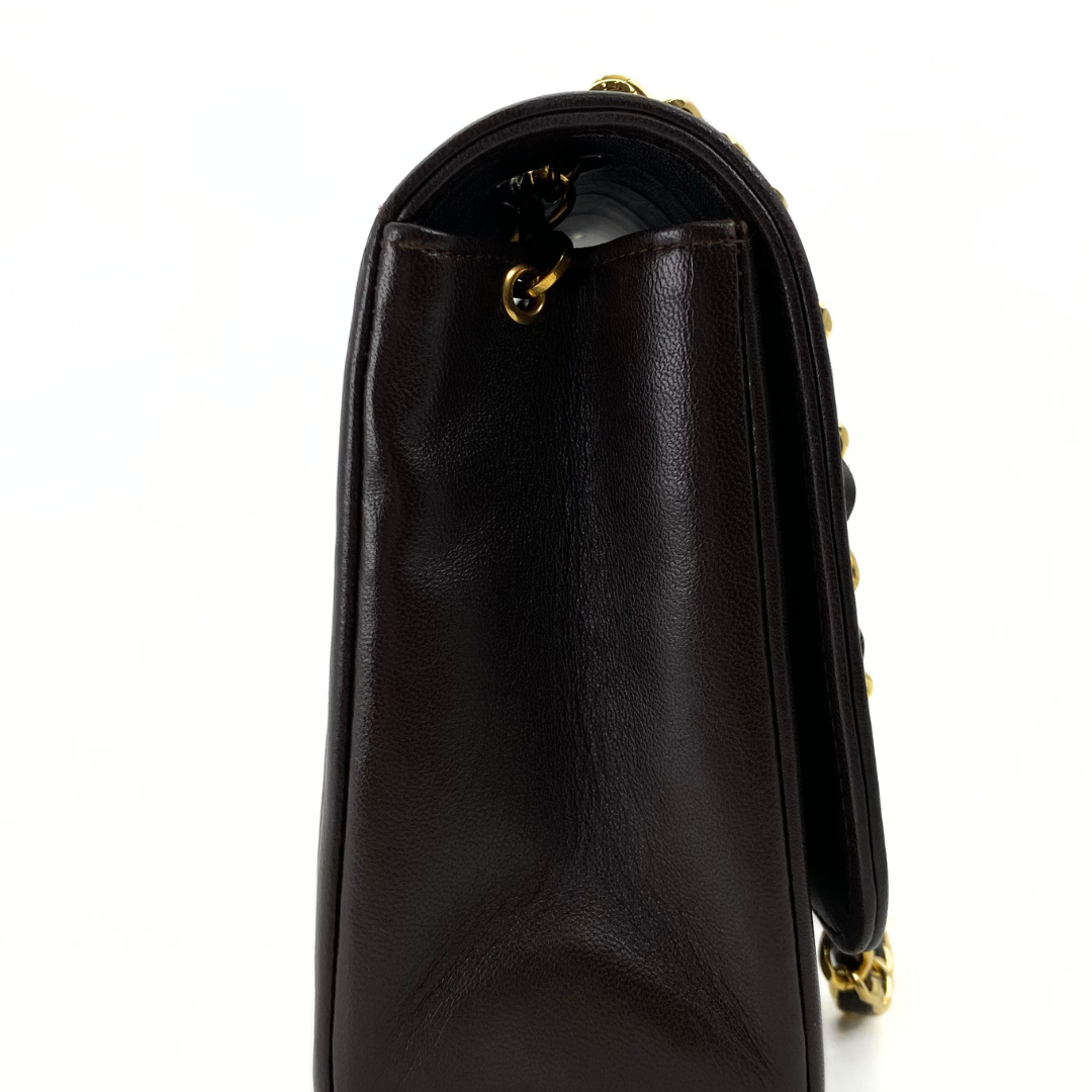 Yukiko, 1 Series Medium Brown Lambskin Tab Border Single Flap with seal and card