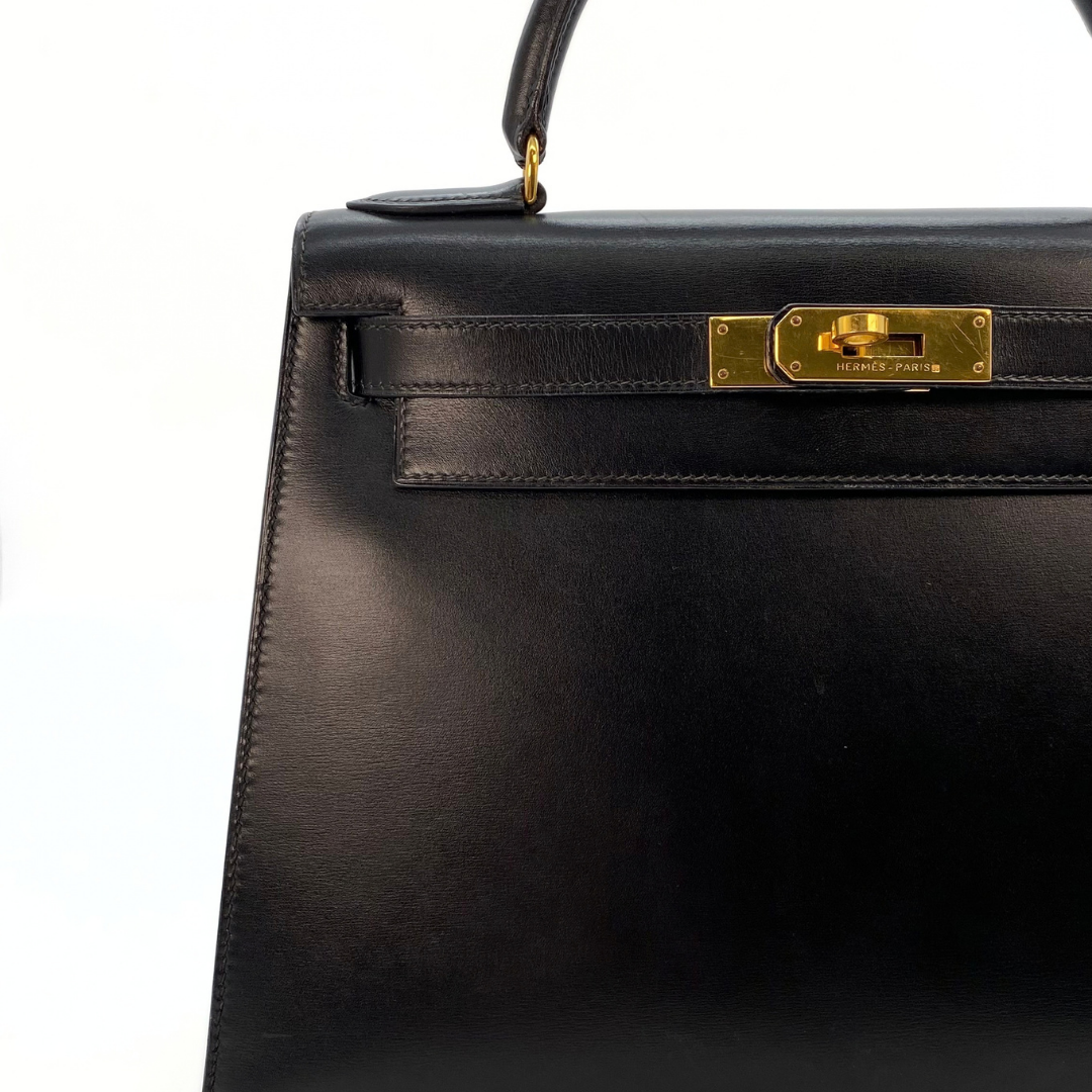 Chisato, 1991 Kelly 28 Sellier Black Boxcalf with stamp 〇U