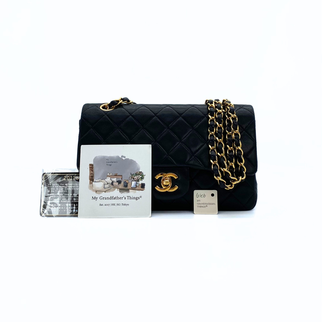 Gleb, 2 Series Small Classic Flap Black Lambskin with seal and card