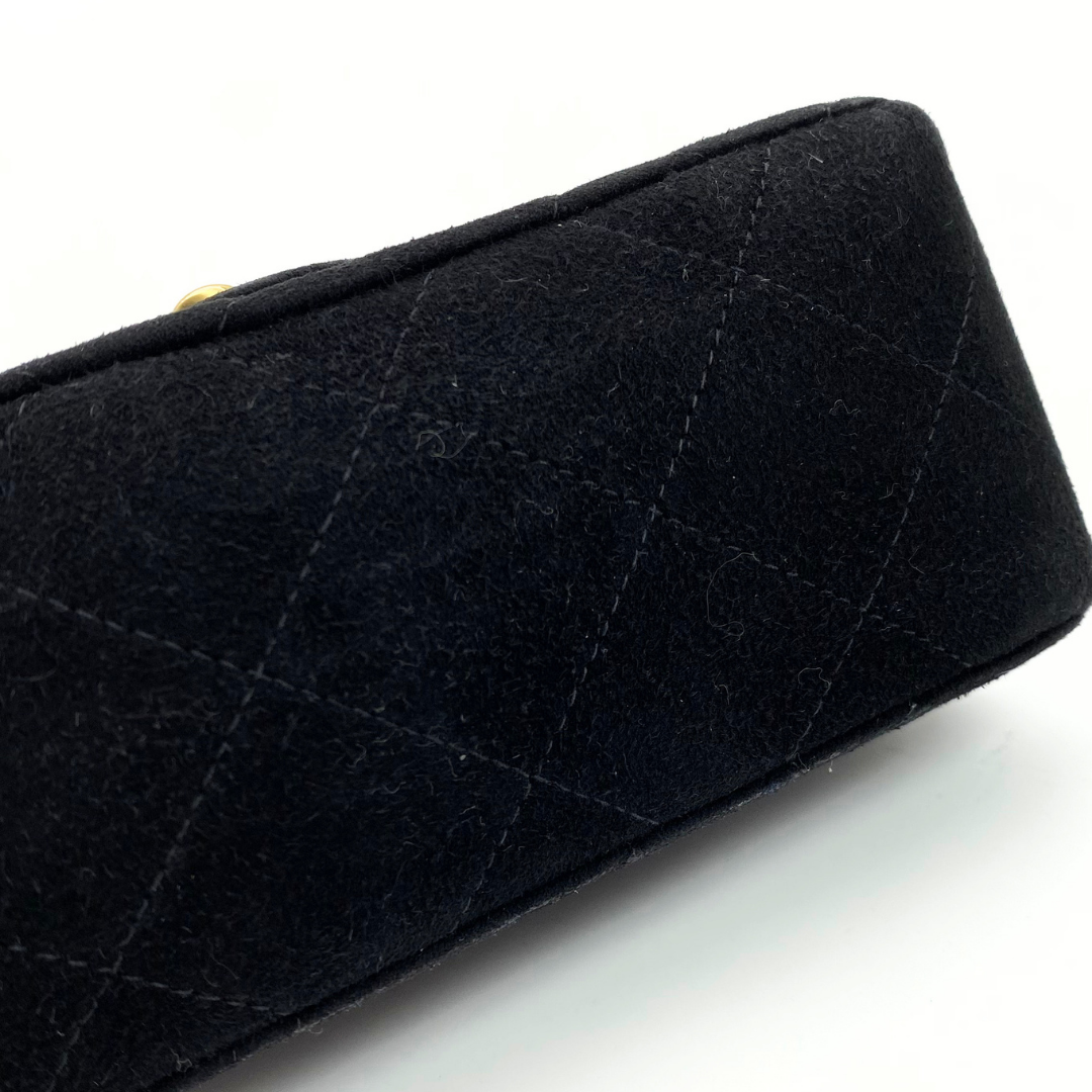 Yukina, 7 Series Mini Matelasse Black Suede Gold Hardware with seal only