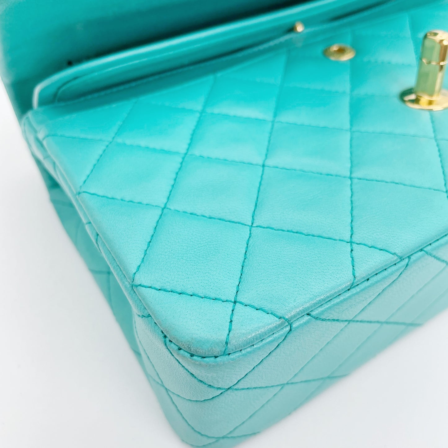 Nikko, Vintage Authentic Chanel 1 series small classic flap turquoise lambskin with seal