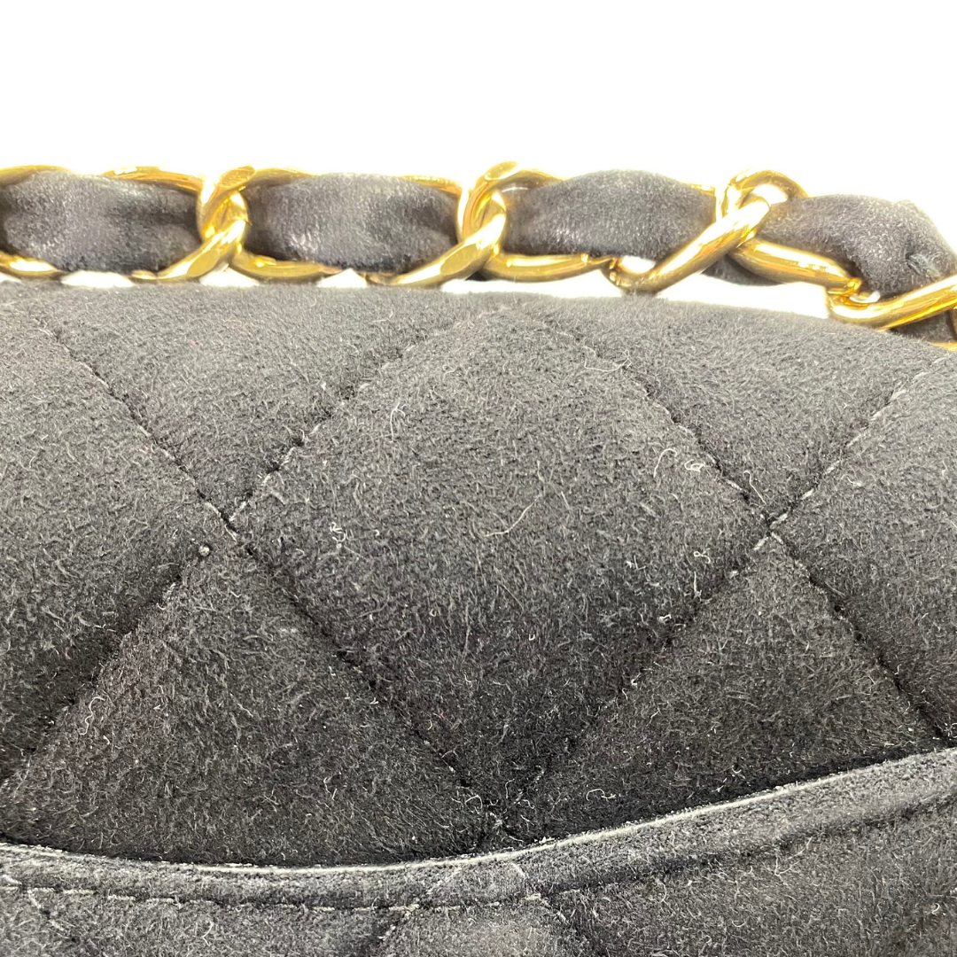 Yukina, 7 Series Mini Matelasse Black Suede Gold Hardware with seal only