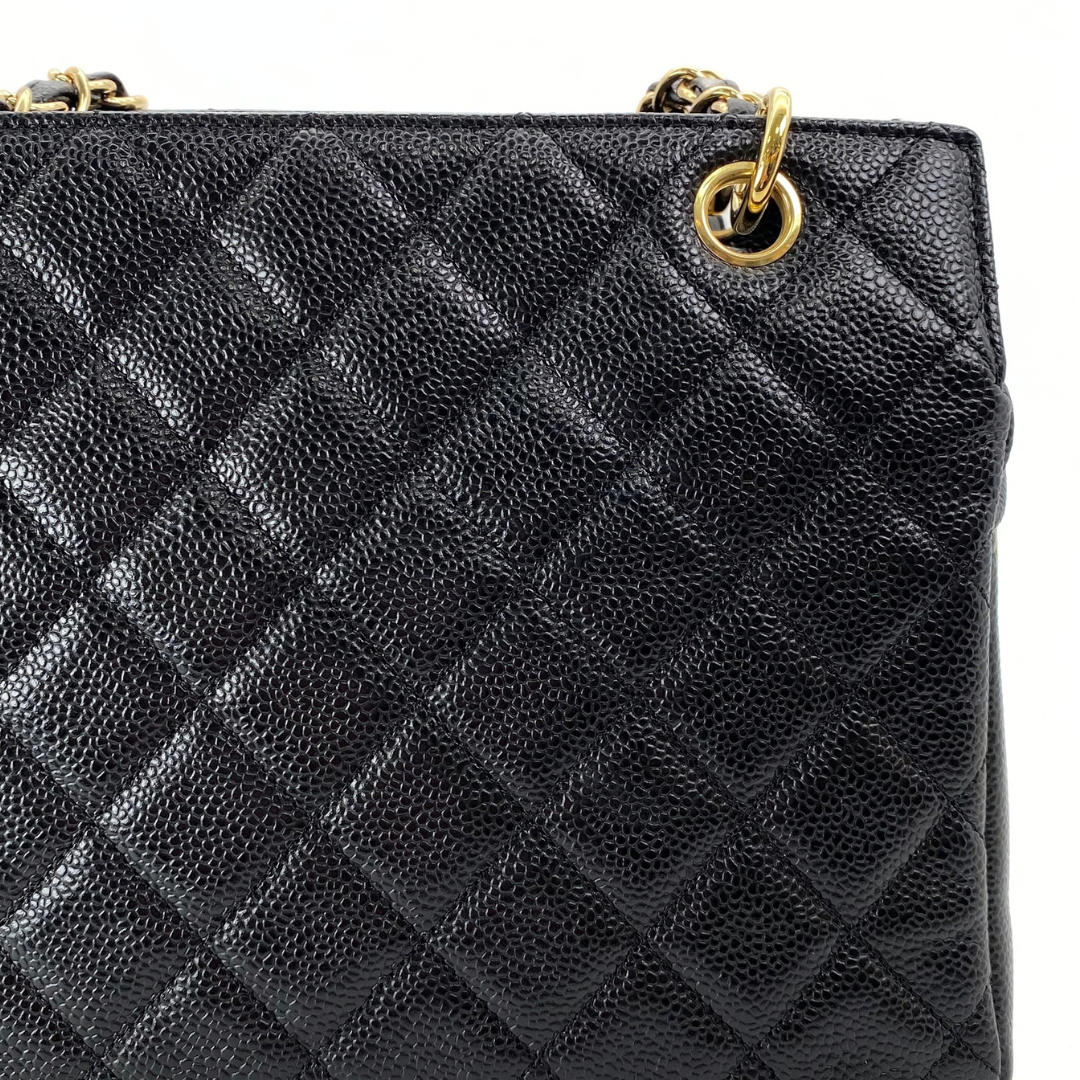 Orion, 7 Series Tote Black Caviar Gold Hardware with seal and card