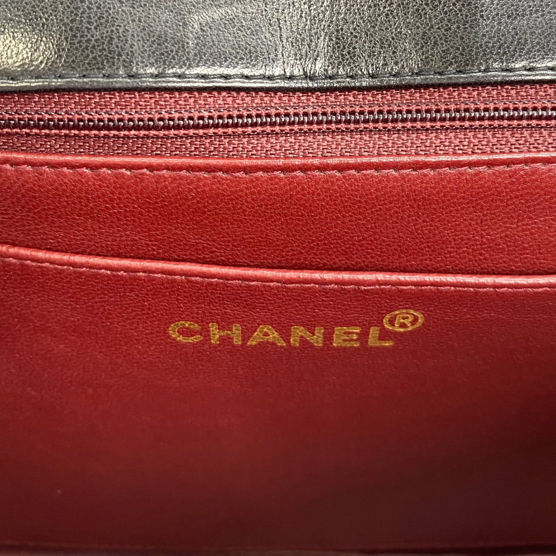 Eunho, 2 Series Single Flap Chevron Black Lambskin with seal and card
