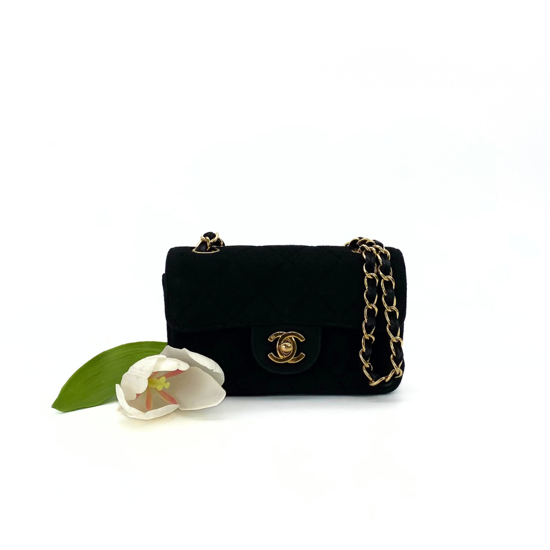 Yukina, 7 Series Mini Matelasse Black Suede Gold Hardware with seal only
