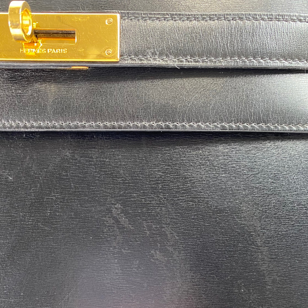 Riko, 1978 Kelly 28 Sellier Black Box Gold Hardware with stamp 〇H