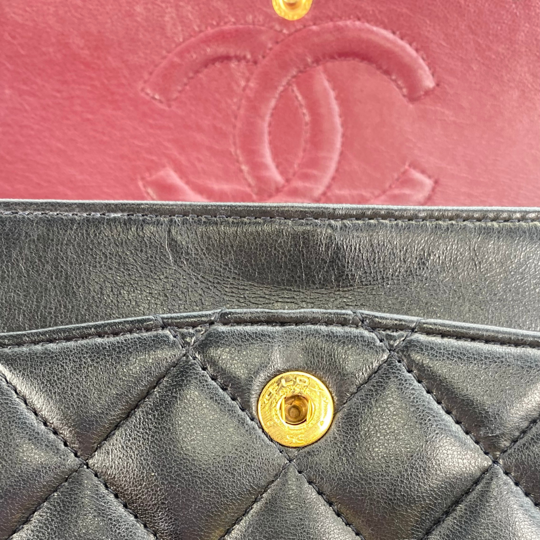 Adara, 3 Series Small Classic Flap Black Lambskin with seal and card