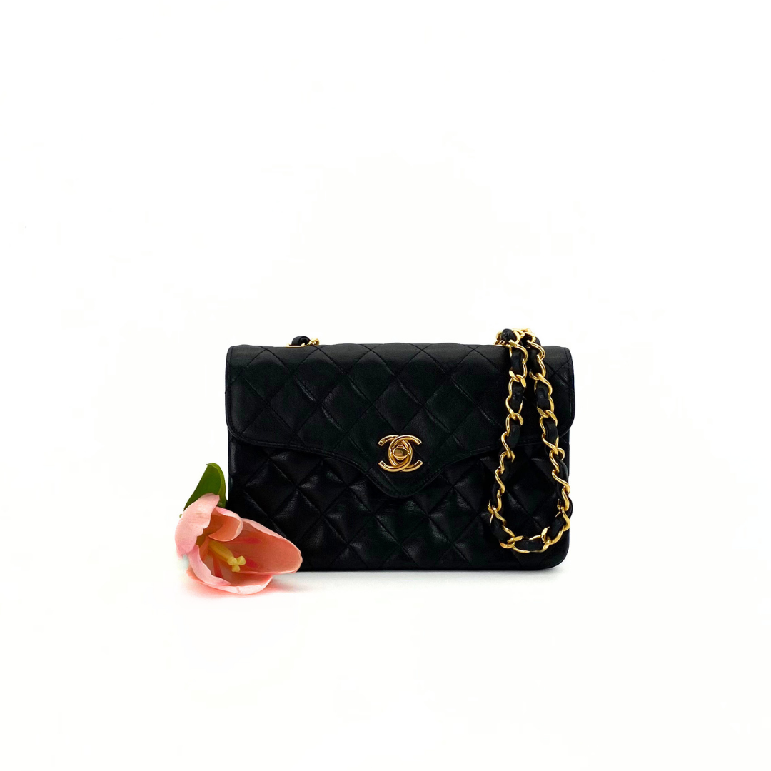 Wakana, 1 Series Matelasse Mini Black Lambskinw with seal and card