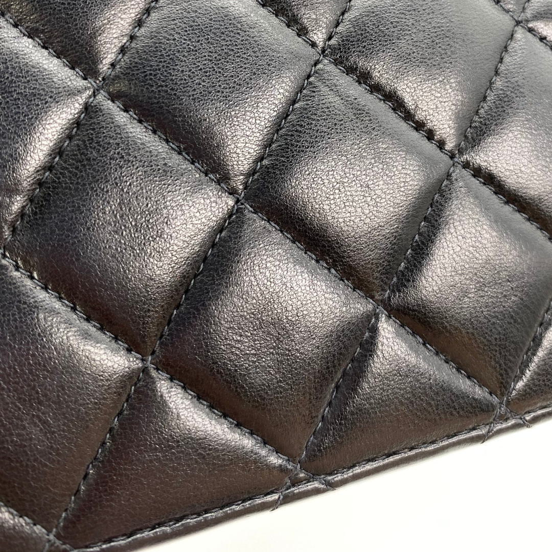 Boris, 6 Series Small Full Flap Black Lambskin with seal and card