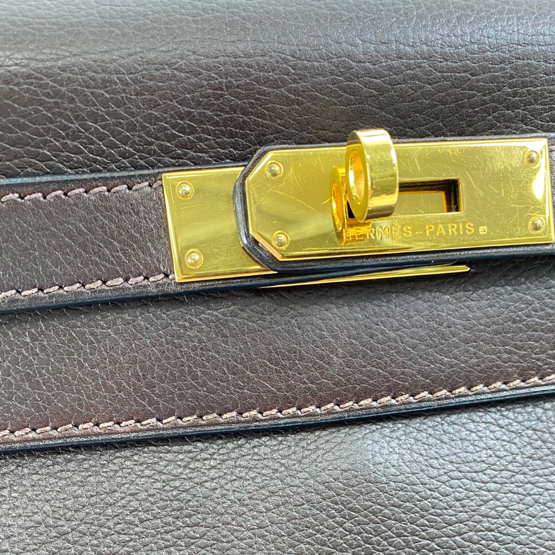 Renji, 2001 Kelly 28 Retourne Chocolate Veau Gulliver Gold Hardware with stamp □E