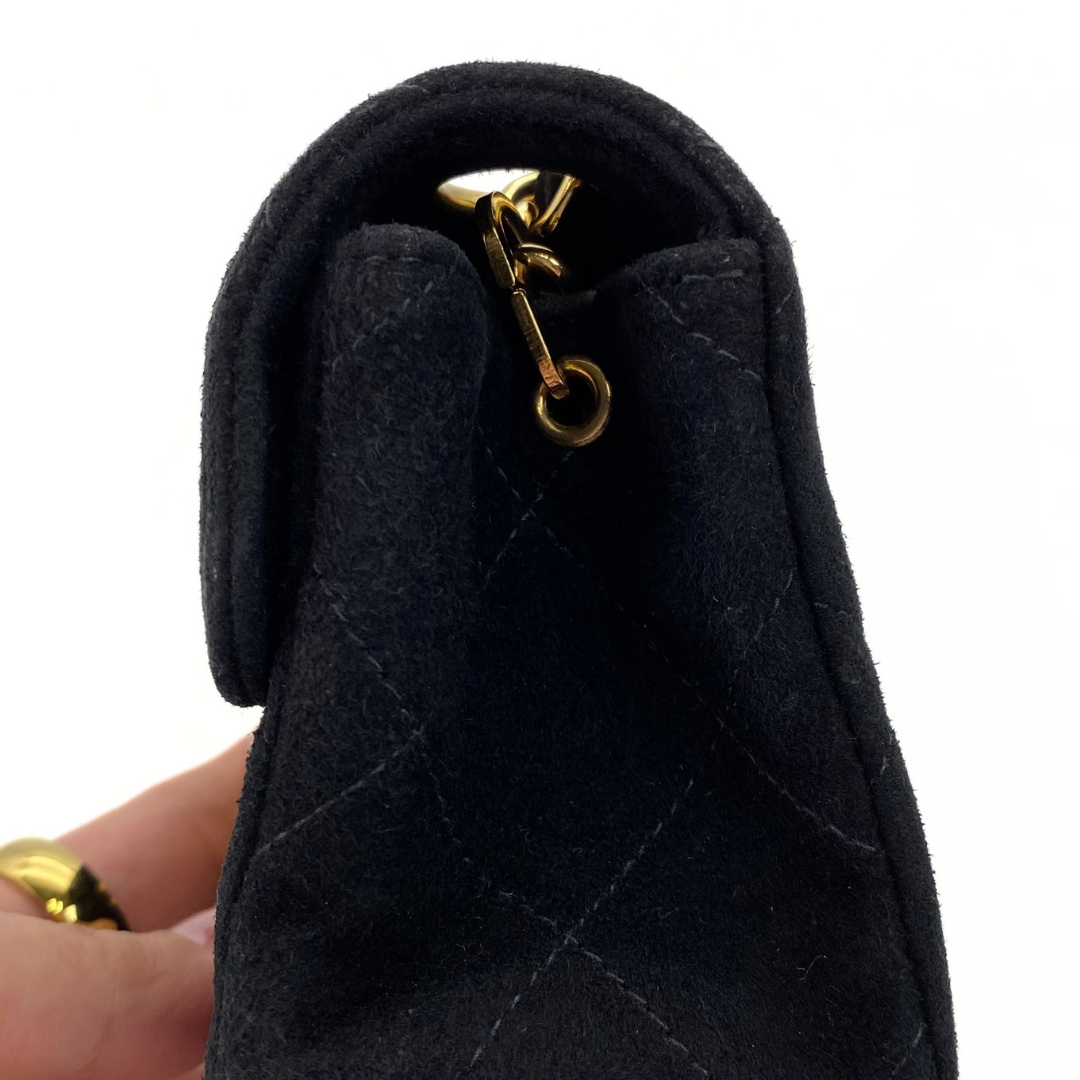 Yukina, 7 Series Mini Matelasse Black Suede Gold Hardware with seal only