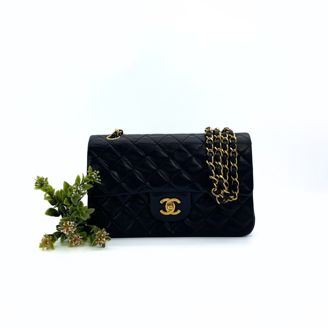 Adara, 3 Series Small Classic Flap Black Lambskin with seal and card