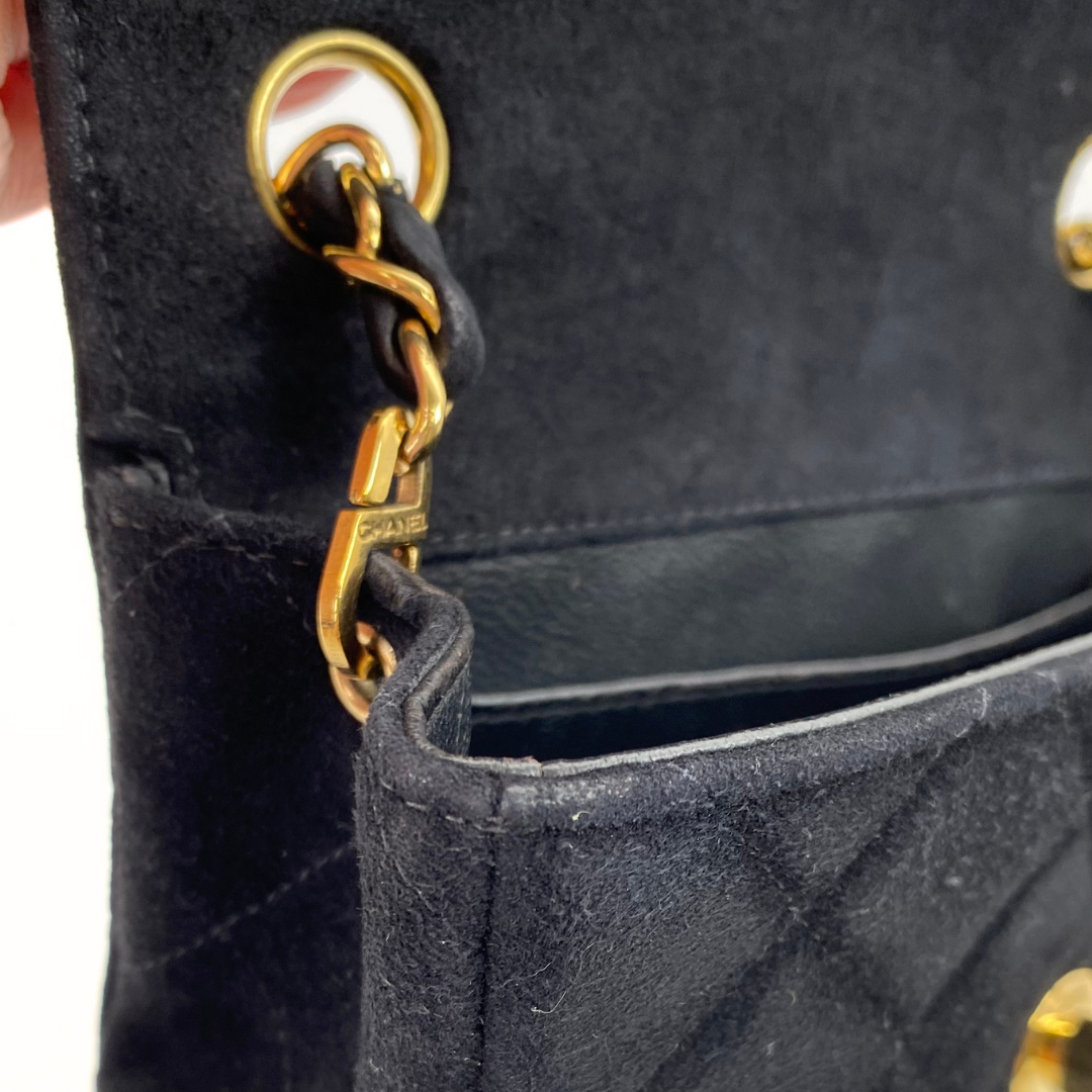 Yukina, 7 Series Mini Matelasse Black Suede Gold Hardware with seal only
