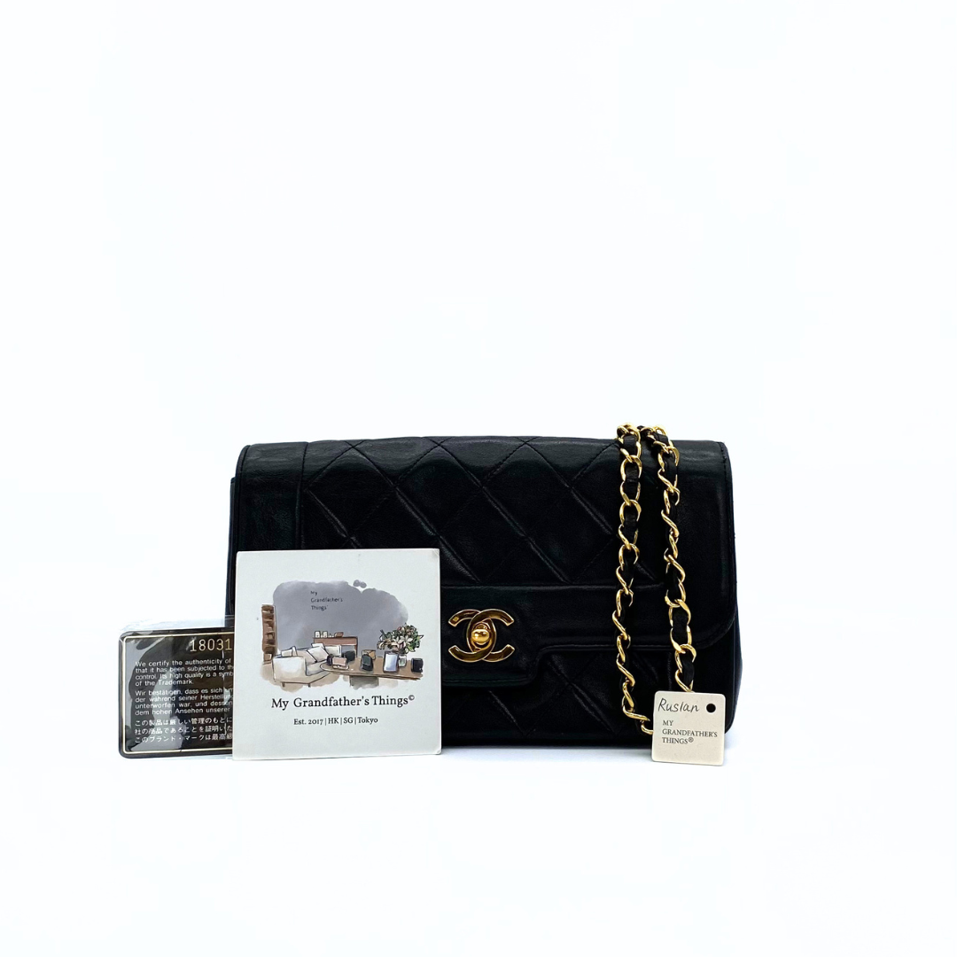 Ruslan, 1 Series Small Tab Border Black Lambskin with seal and card