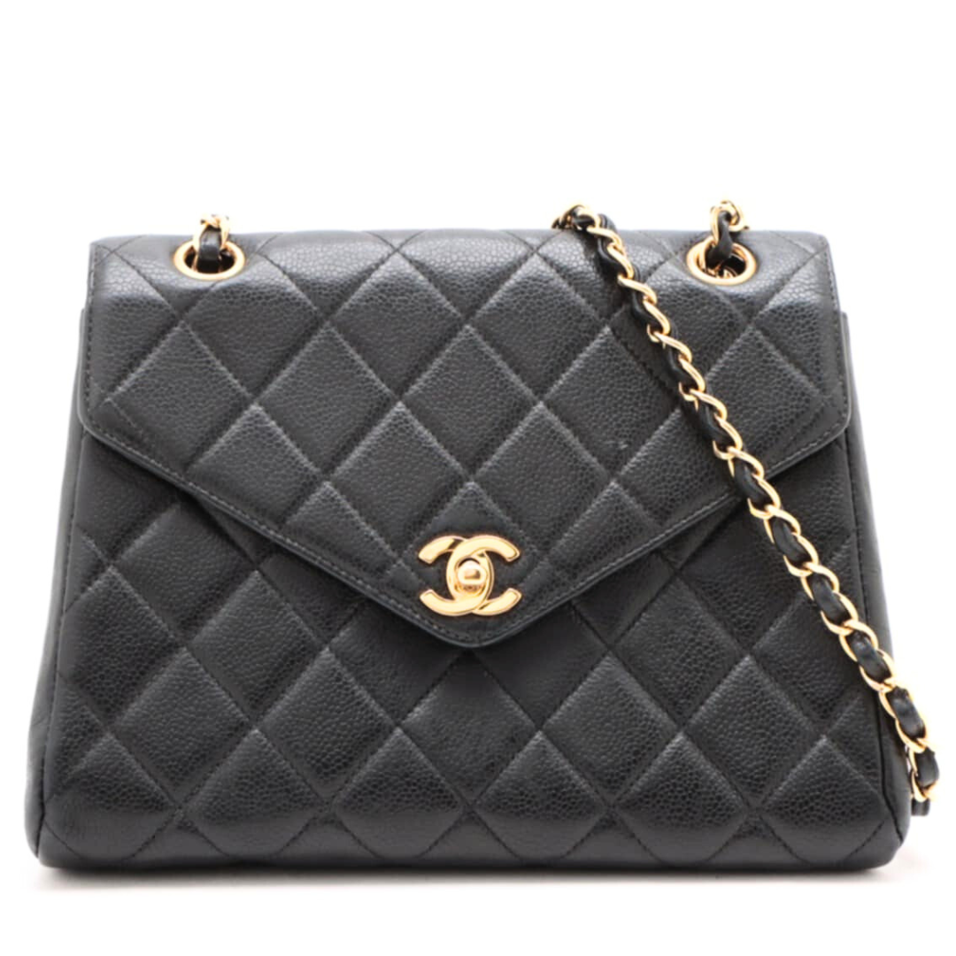 Noah Sr, Vintage Authentic Chanel 4 series style trapezoid black shoulder bag caviar with seal