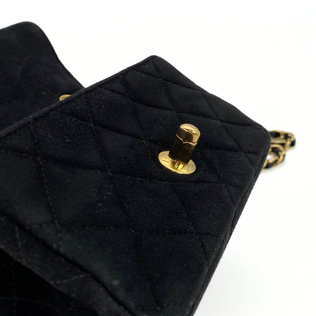 Yukina, 7 Series Mini Matelasse Black Suede Gold Hardware with seal only