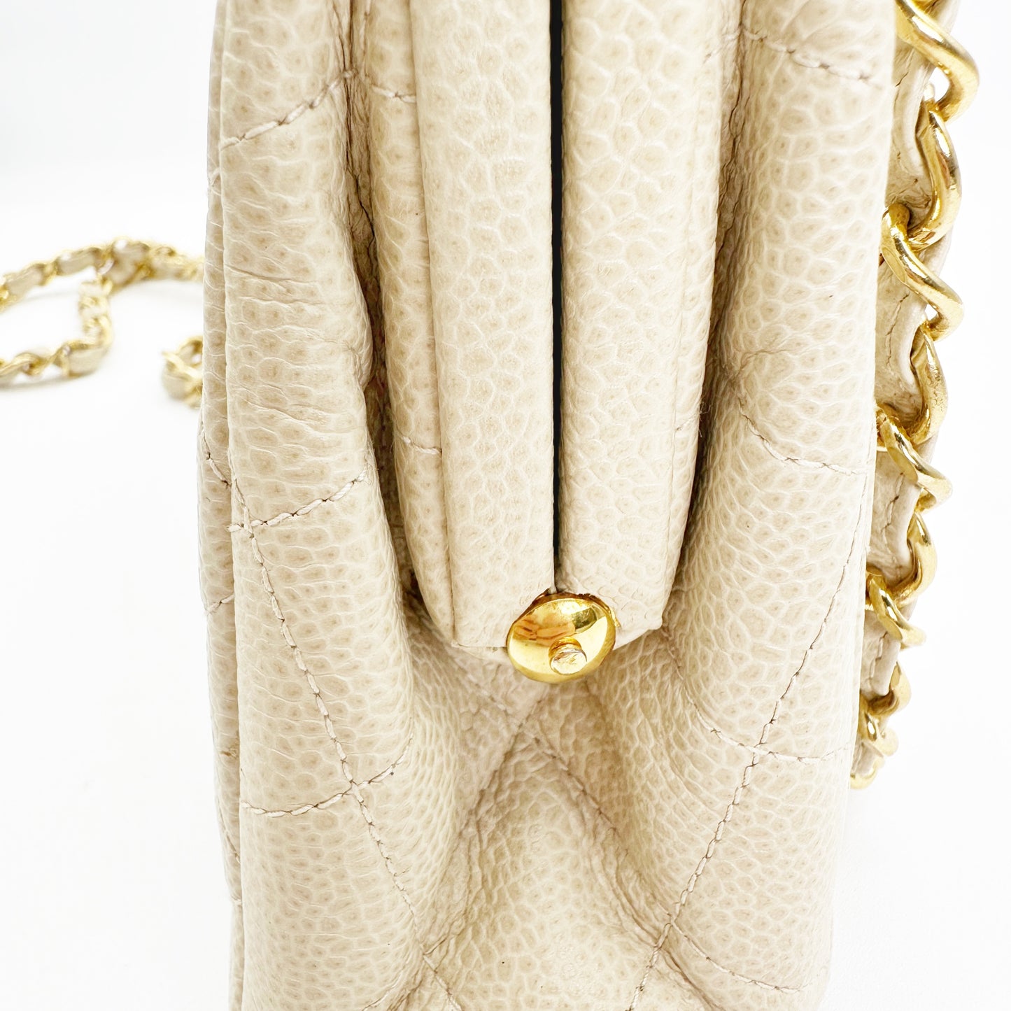 Juan, Vintage Authentic Chanel 3 series matelasse chain beige caviar with seal