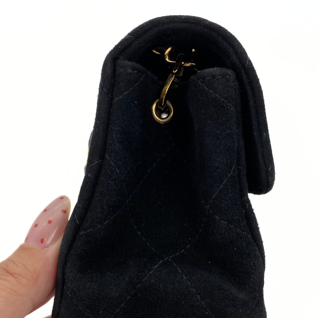 Yukina, 7 Series Mini Matelasse Black Suede Gold Hardware with seal only
