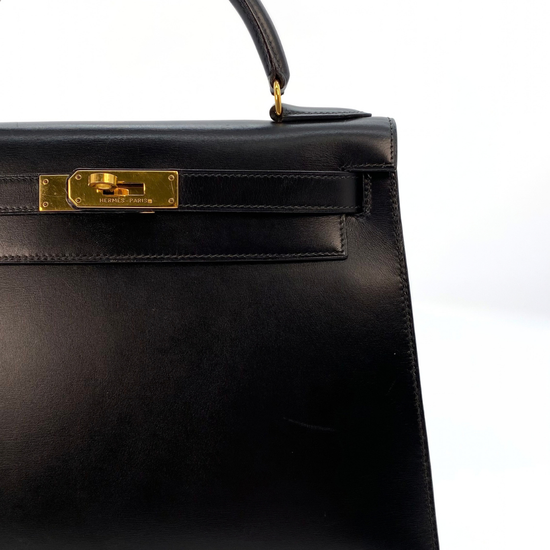 Chisato, 1991 Kelly 28 Sellier Black Boxcalf with stamp 〇U