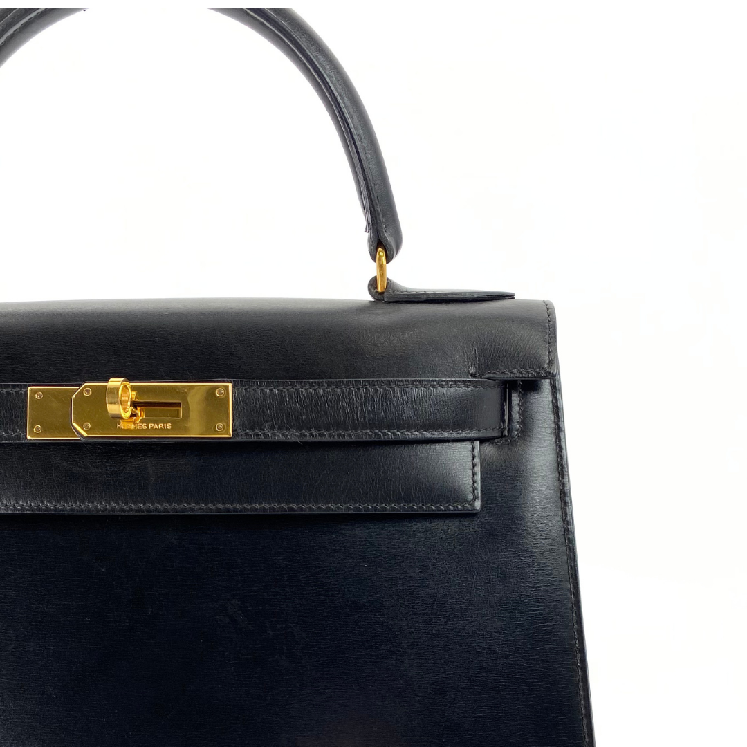 Riko, 1978 Kelly 28 Sellier Black Box Gold Hardware with stamp 〇H