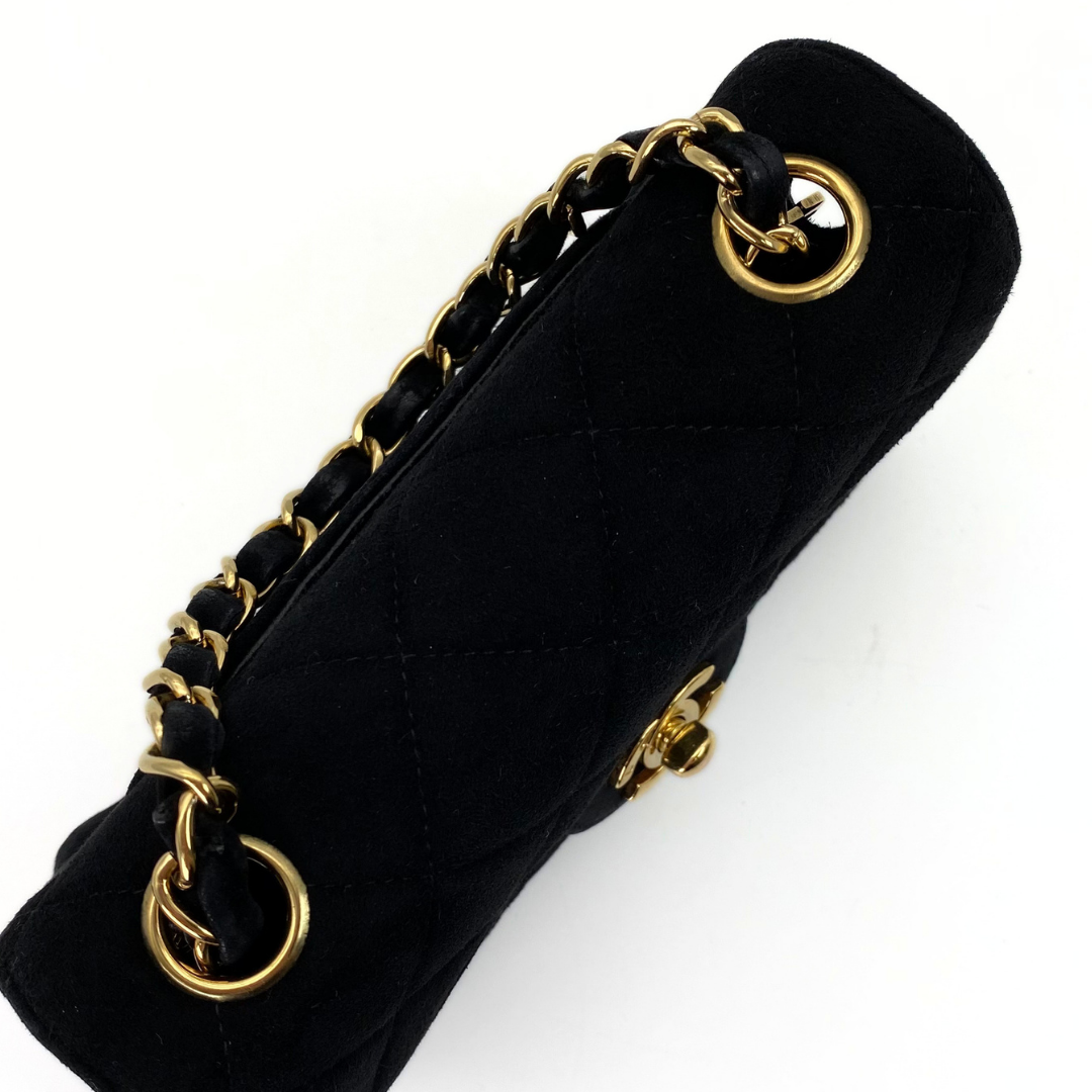 Yukina, 7 Series Mini Matelasse Black Suede Gold Hardware with seal only