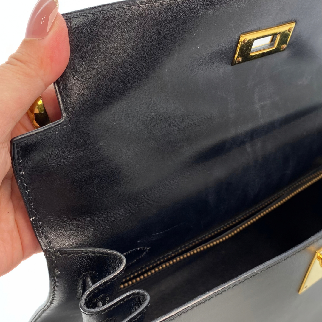 Chisato, 1991 Kelly 28 Sellier Black Boxcalf with stamp 〇U