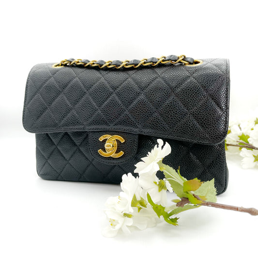 Isai, vintage authentic Chanel 6 series small classic flap black caviar GHW with seal only