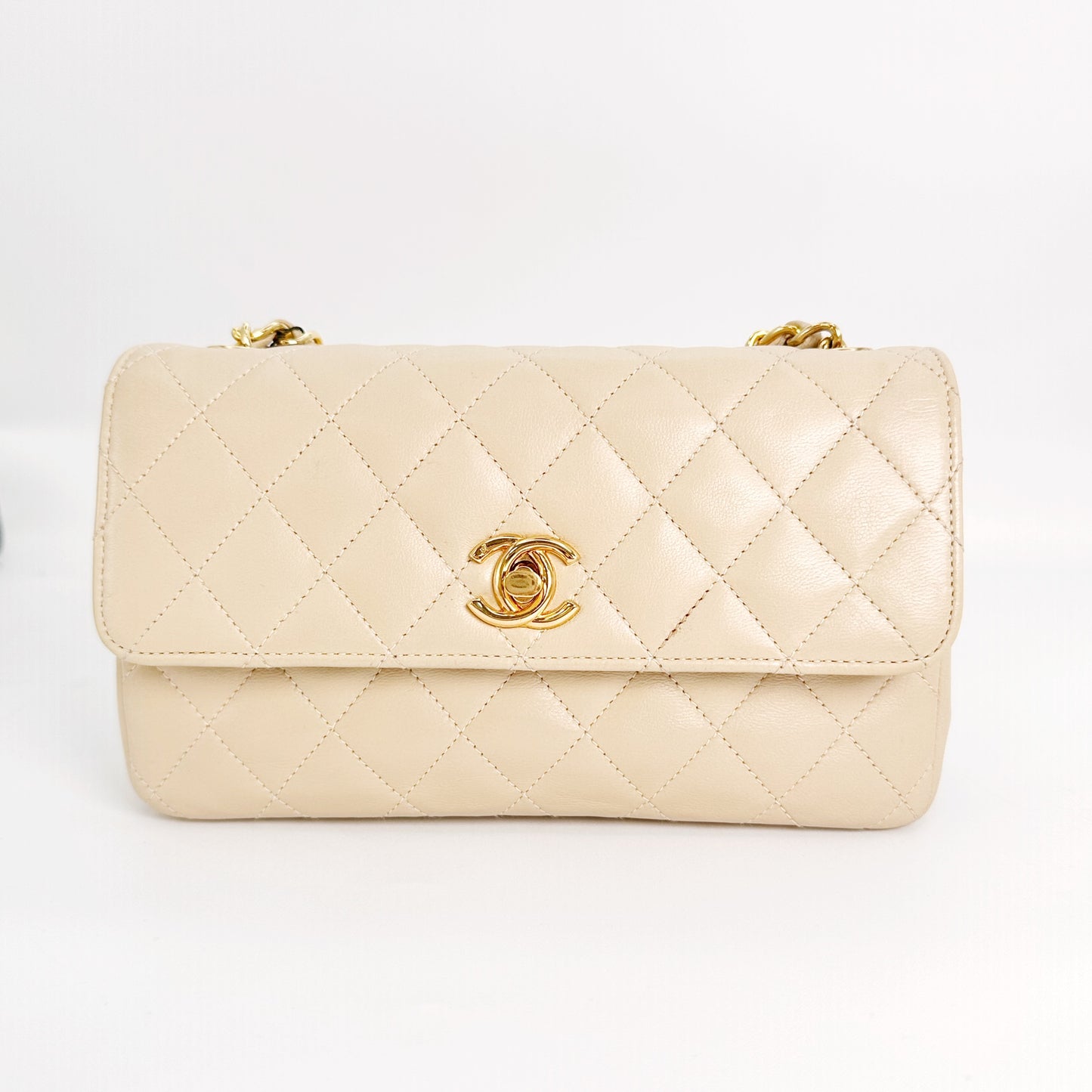 Eiko, Vintage Authentic Chanel 1 series mini matelasse beige lambskin with seal