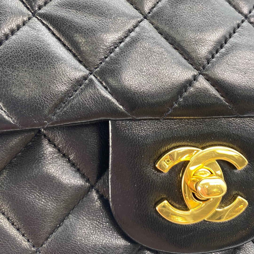Adara, 3 Series Small Classic Flap Black Lambskin with seal and card