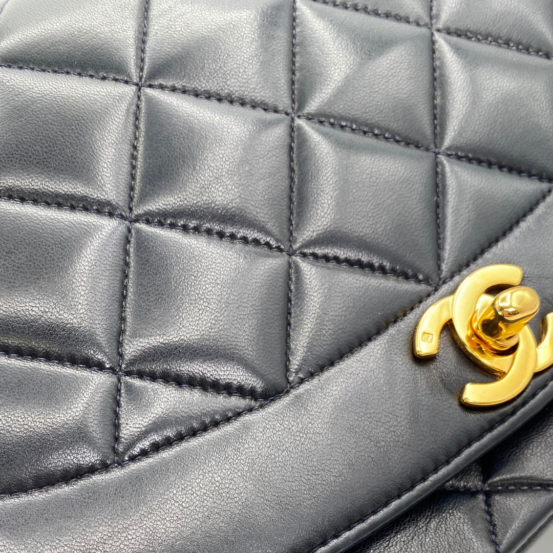 Ellis, 2 Series Medium Diana Navy Lambskin Gold Hardware with seal and card