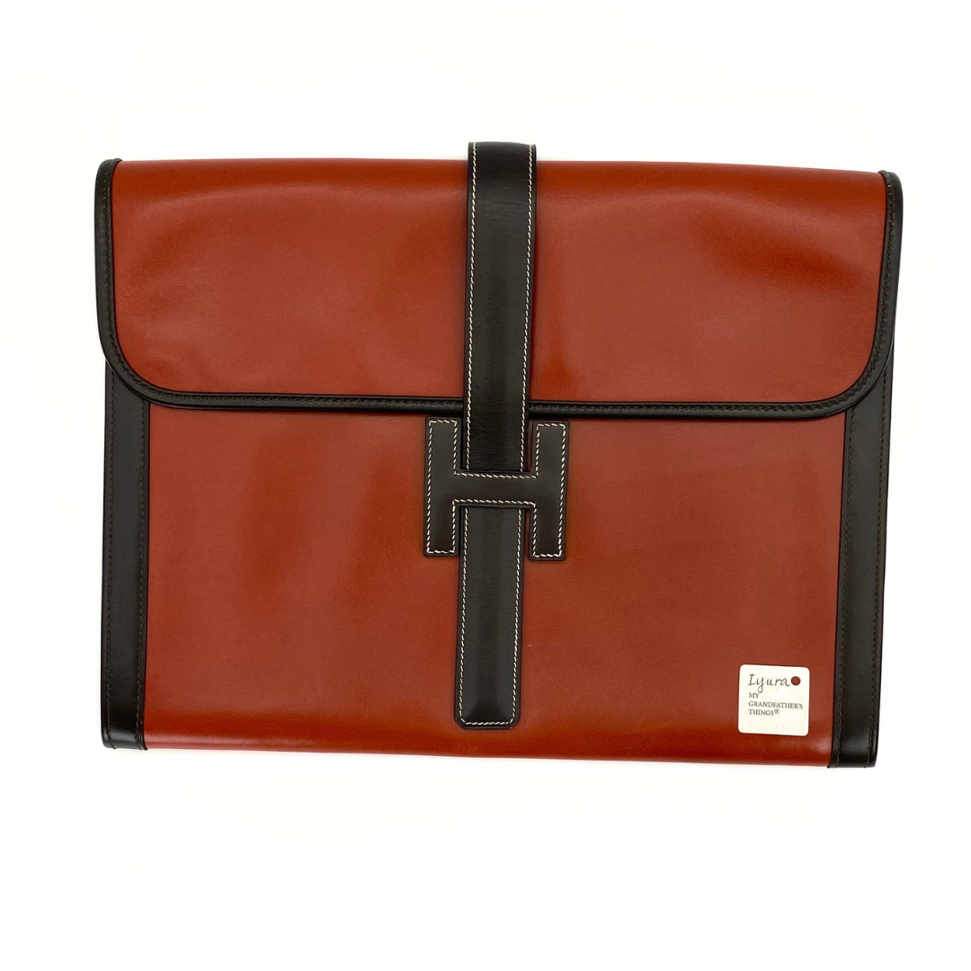 Iyura, 1993 Jige GM Brique Chocolat Boxcalf Clutch with stamp 〇W