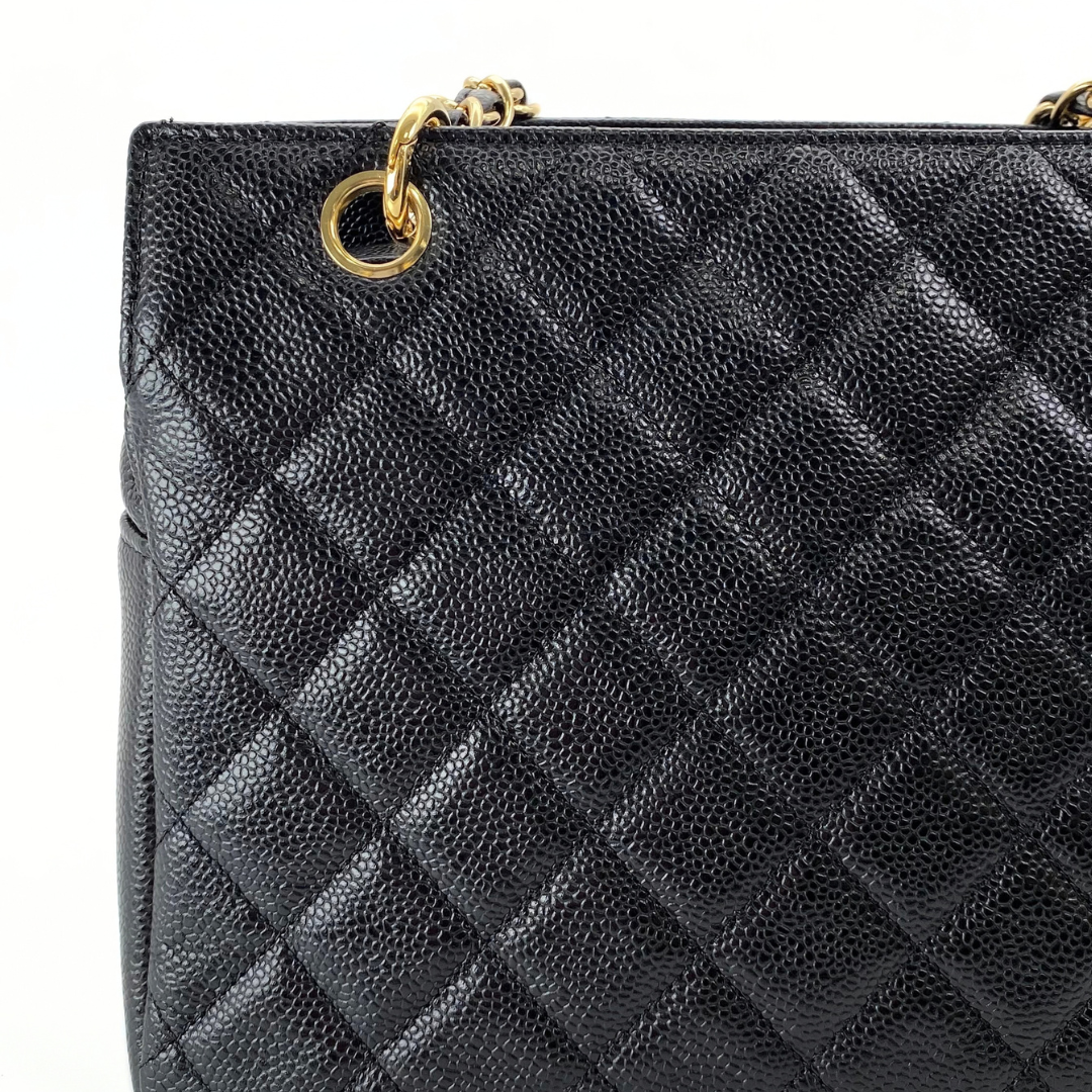 Orion, 7 Series Tote Black Caviar Gold Hardware with seal and card