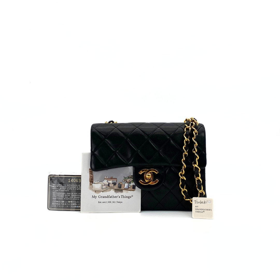 Tsubaki, 1 Series Mini Square 17cm Black Lambskin with seal and card