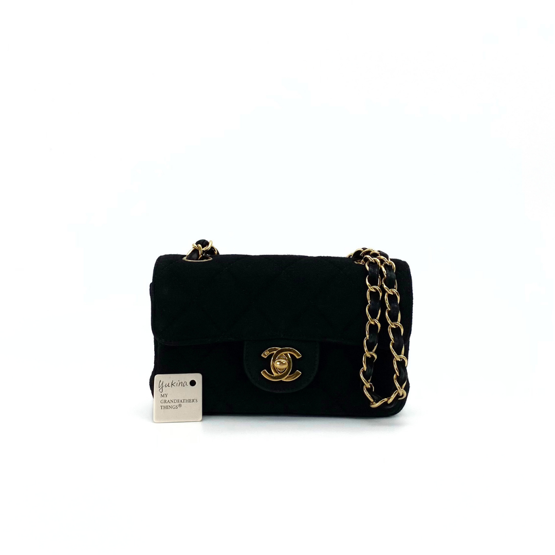 Yukina, 7 Series Mini Matelasse Black Suede Gold Hardware with seal only