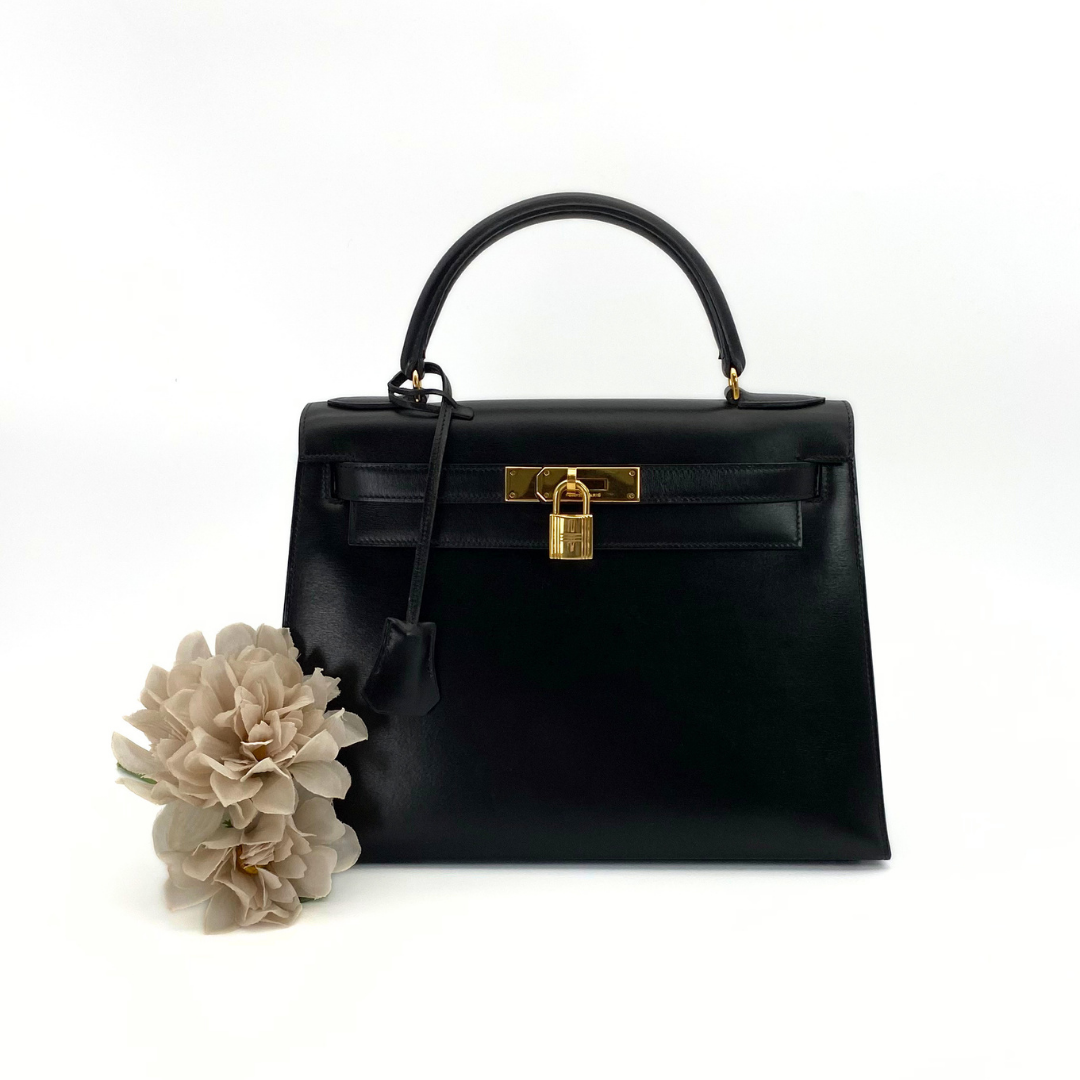 Riko, 1978 Kelly 28 Sellier Black Box Gold Hardware with stamp 〇H