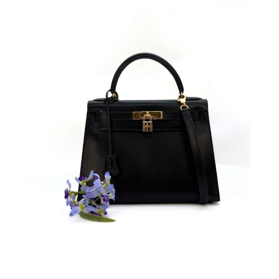Chisato, 1991 Kelly 28 Sellier Black Boxcalf with stamp 〇U