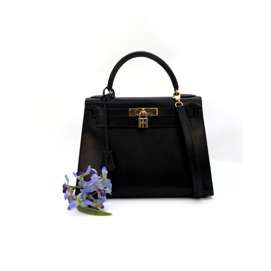 Chisato, 1991 Kelly 28 Sellier Black Boxcalf with stamp 〇U