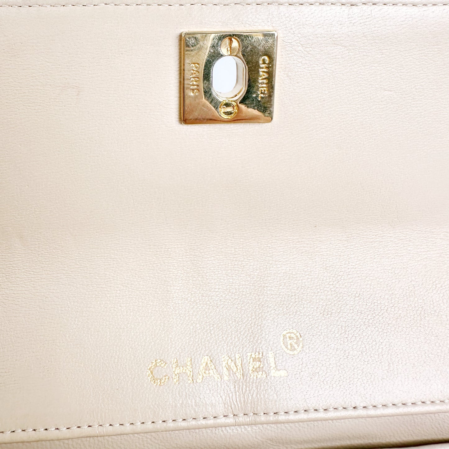 Eiko, Vintage Authentic Chanel 1 series mini matelasse beige lambskin with seal