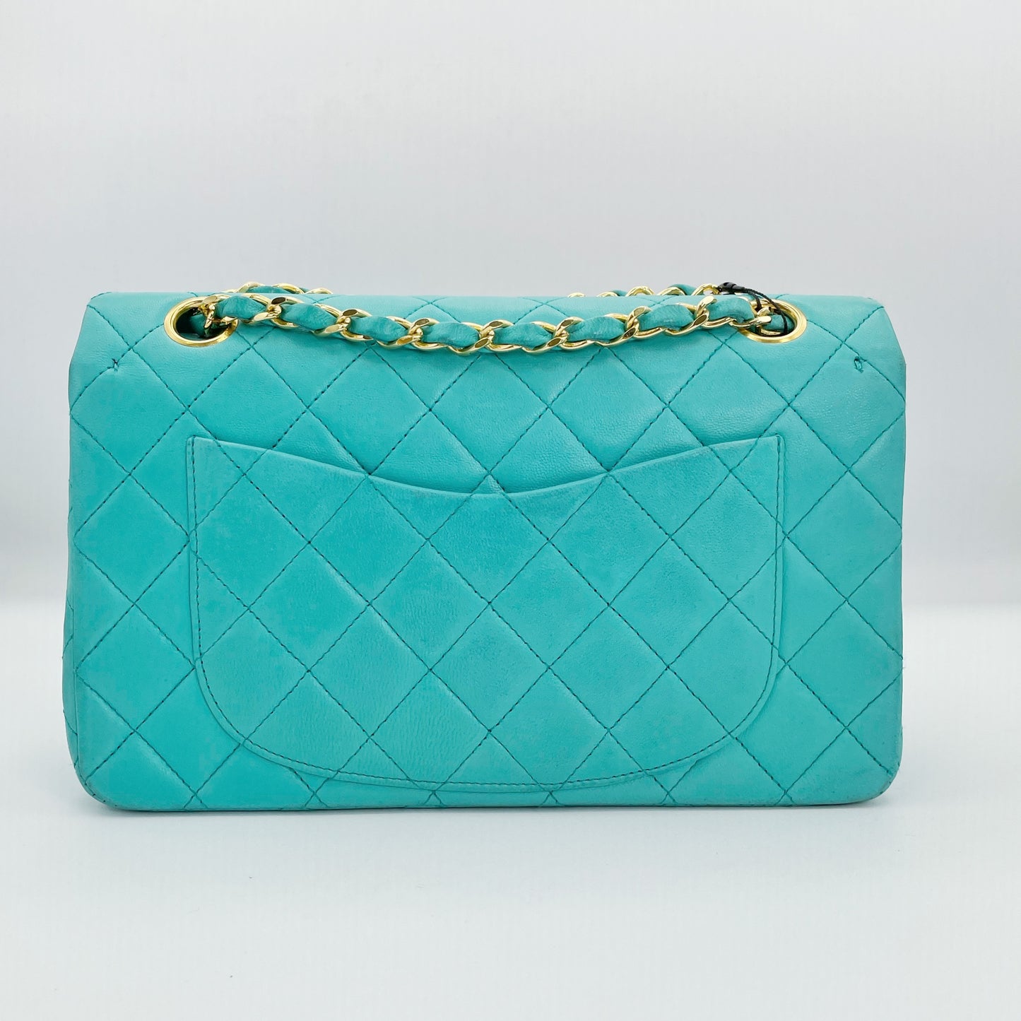 Nikko, Vintage Authentic Chanel 1 series small classic flap turquoise lambskin with seal