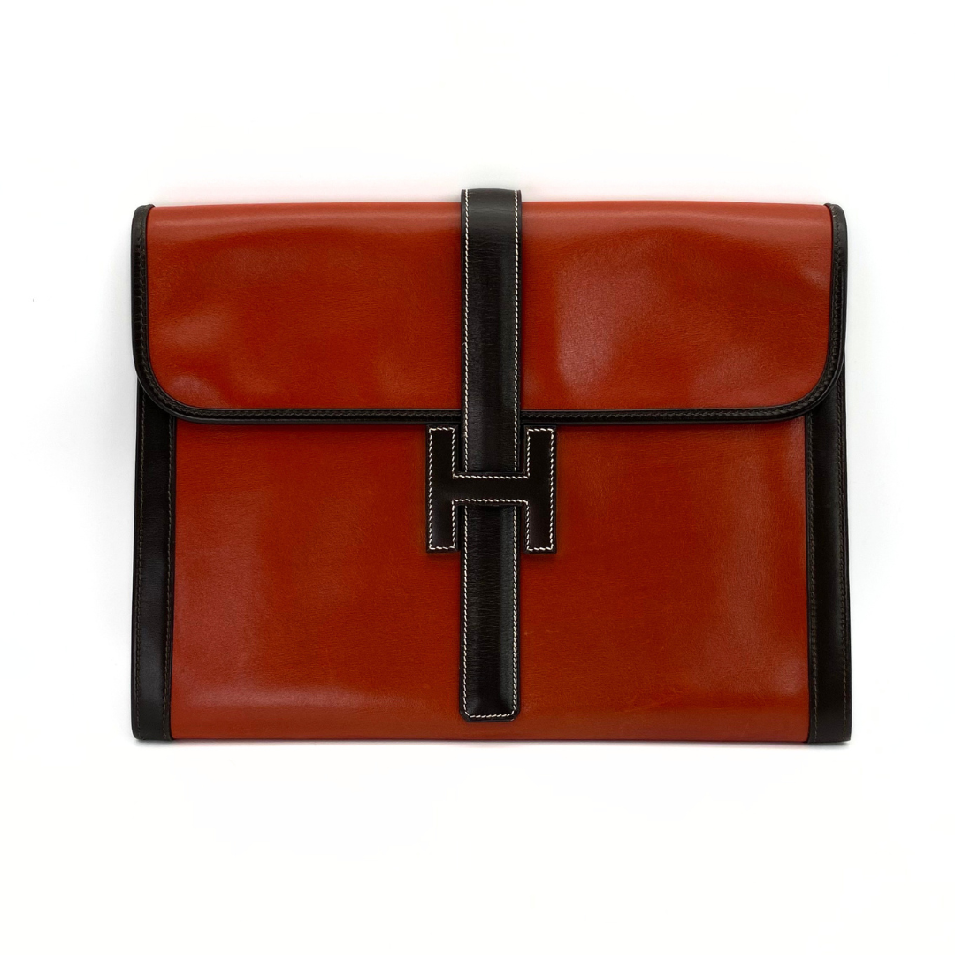 Iyura, 1993 Jige GM Brique Chocolat Boxcalf Clutch with stamp 〇W