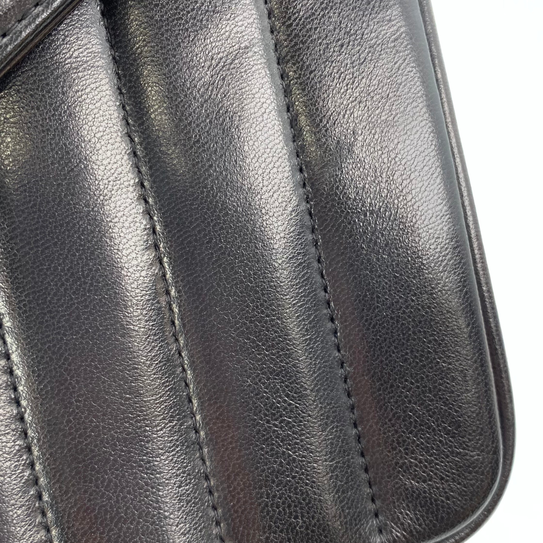 Eunho, 2 Series Single Flap Chevron Black Lambskin with seal and card