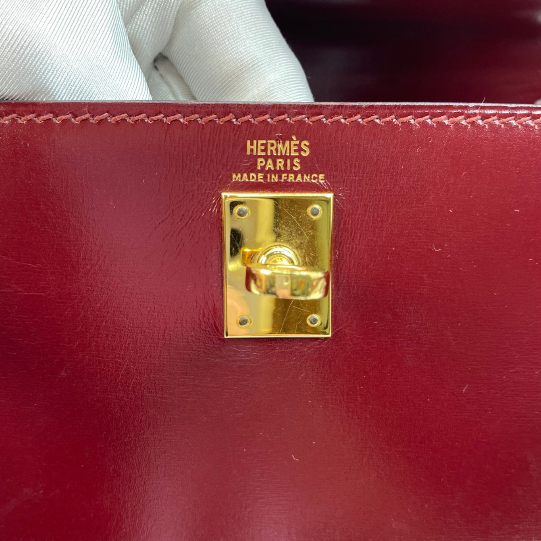 Kumala, 1989 Mini Kelly 20 Boxcalf Rouge Ash with stamp 〇S