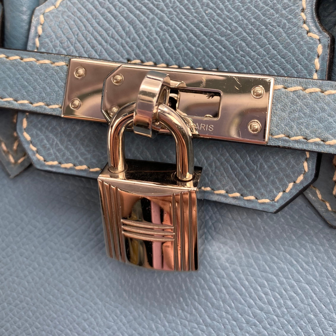 Romilly, 2006 Birkin 25 Blue Jean Veau Epsom Palladium Hardware with stamp □J