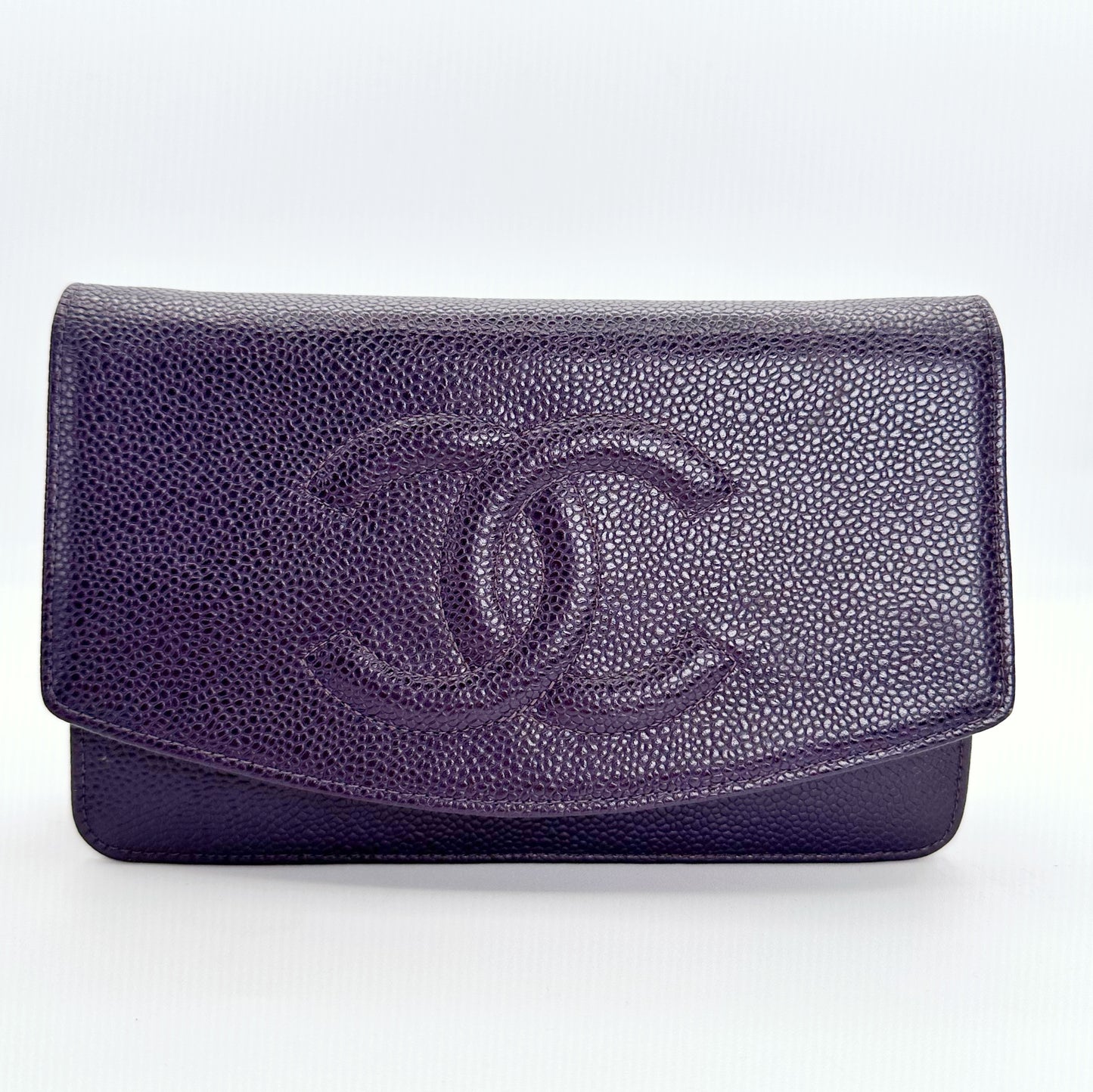 Anton, Vintage Authentic Chanel 6 series chain wallet purple caviar with seal