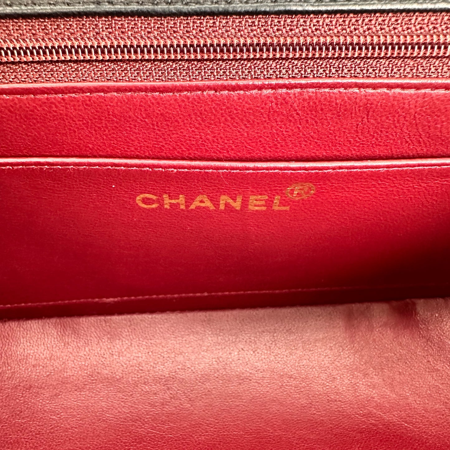 Serene, Vintage Authentic Chanel 4 series small black lambskin diana with seal and card