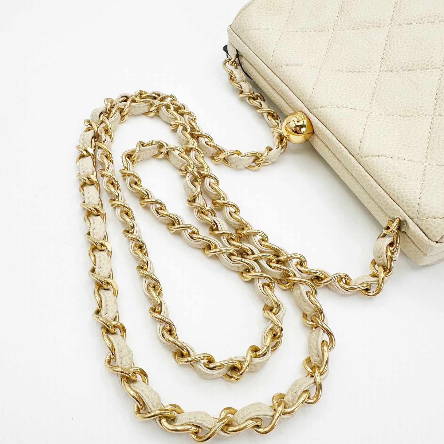 Juan, Vintage Authentic Chanel 3 series matelasse chain beige caviar with seal