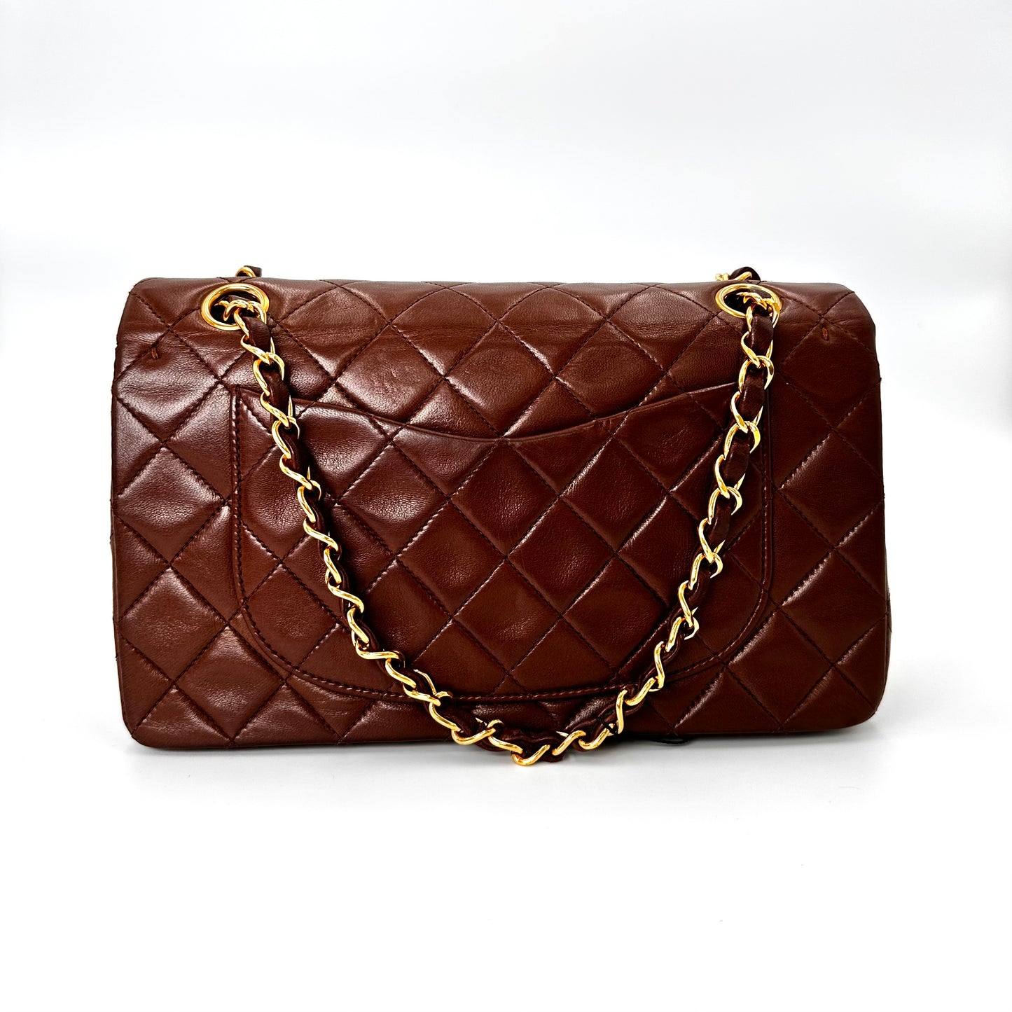 Honesty, Vintage Authentic Chanel 3 series small classic flap caramel lambskin with seal and card